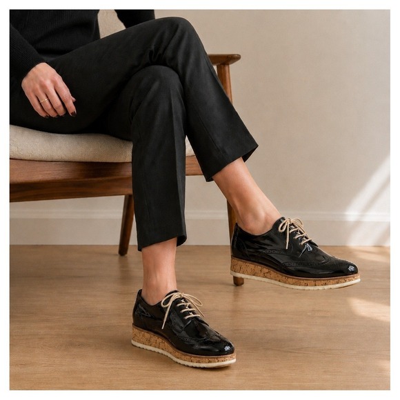 Paul Green Shoes - Paul Green Dandy Patent Leather Oxford Shoes Womens US 9 UK 6.5 Cork Platform
